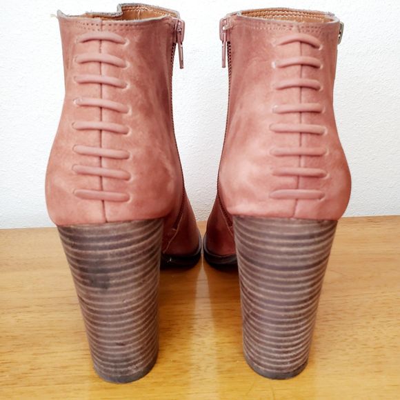 Lucky Brand Lamija Bootie Russet Suede Chunky Open Toe Shoe Casual Spring SZ 10 - Picture 2 of 12